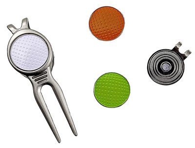 Reparador Divot JEF World of Golf Divot Tool & Cap Clip w/3 Ball Markers